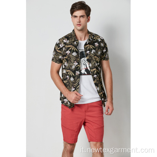 camicie da uomo casual in viscosa stampata hawaii